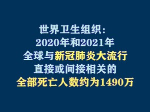 2020年和2021年，全球与新冠肺炎大流行直接或间接相关的全部死亡人数约为1490万